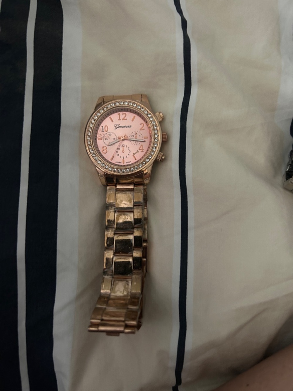 Geneva Rose Gold Watch with Pink Dial and Crystal Bezel